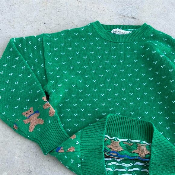 Vintage 80s Sweater Teddy Bear Crewneck Sweater Women's Small - Picture 4 of 6